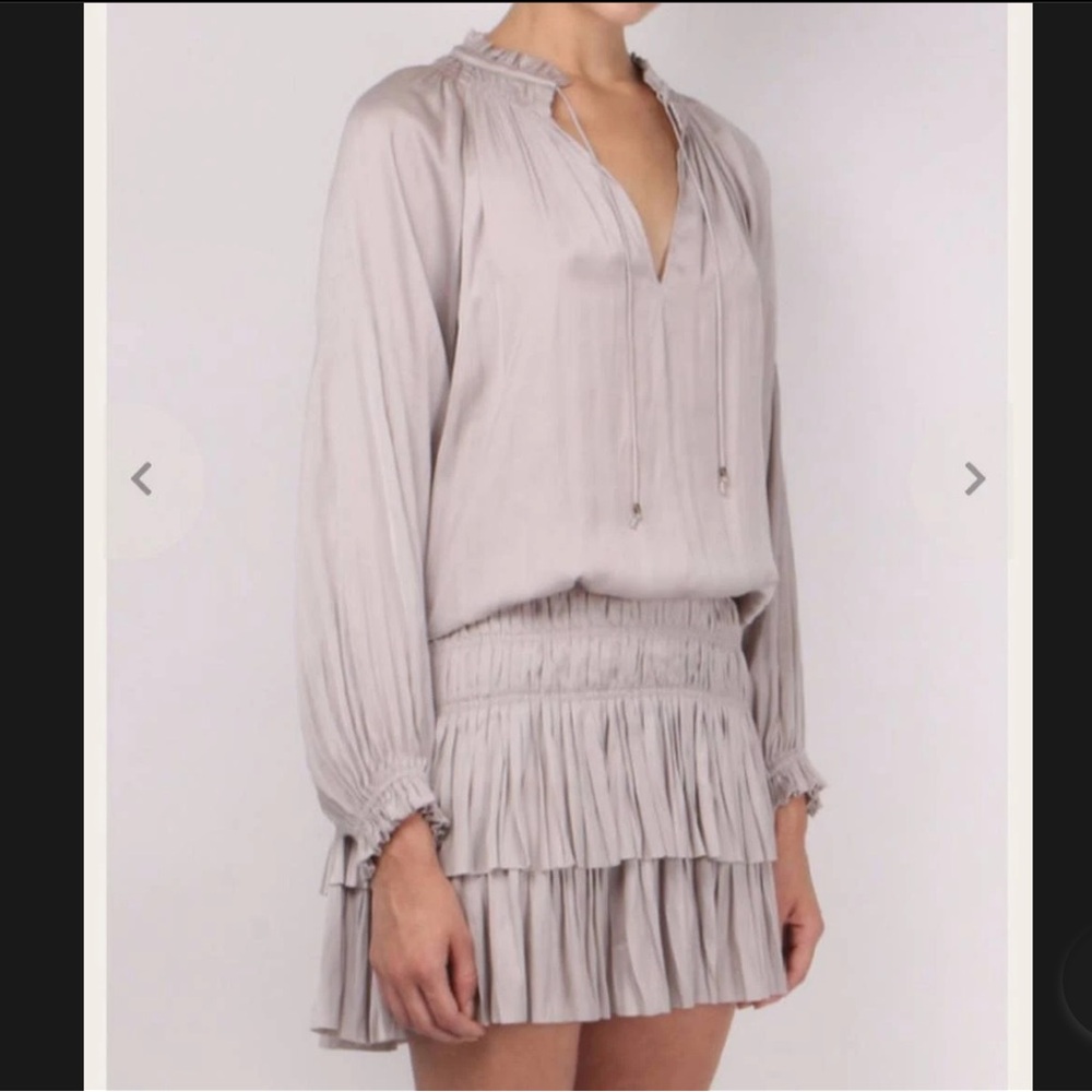 Ulla Johnson 100% Silk Piera Pleated Ruffled Matte Satin Drop Waist Dress Size 0